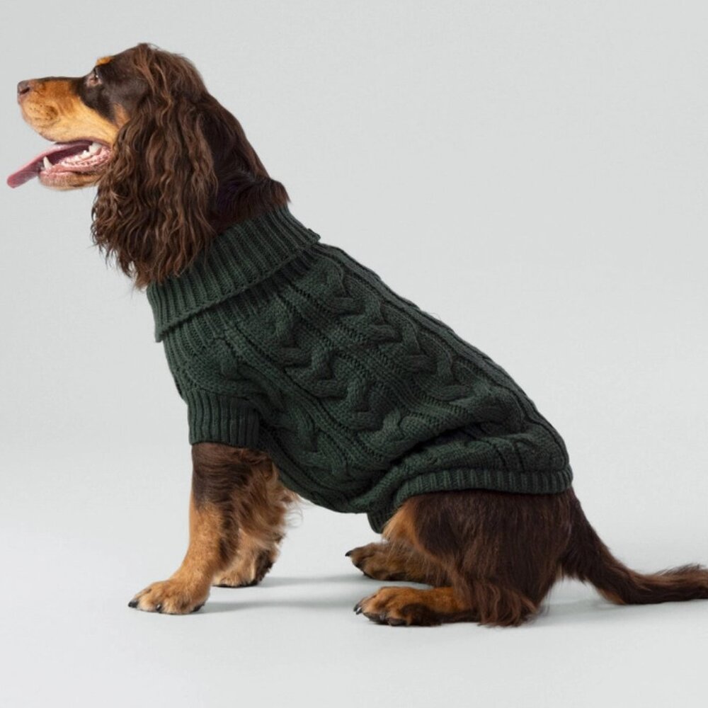 Hackett X Hugo Hudson Cable Knit Pullover Dog Jumper in Green